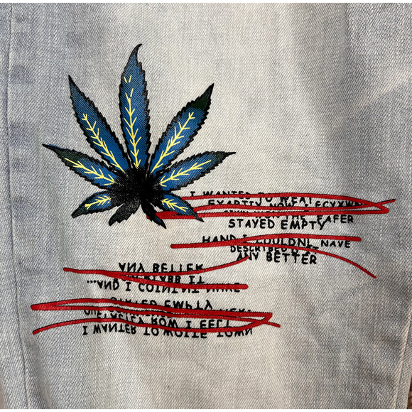 Crysp Denim Jeans Men’s 30 Blue Skinny Distressed Graphic Script Streetwear - Picture 5 of 16